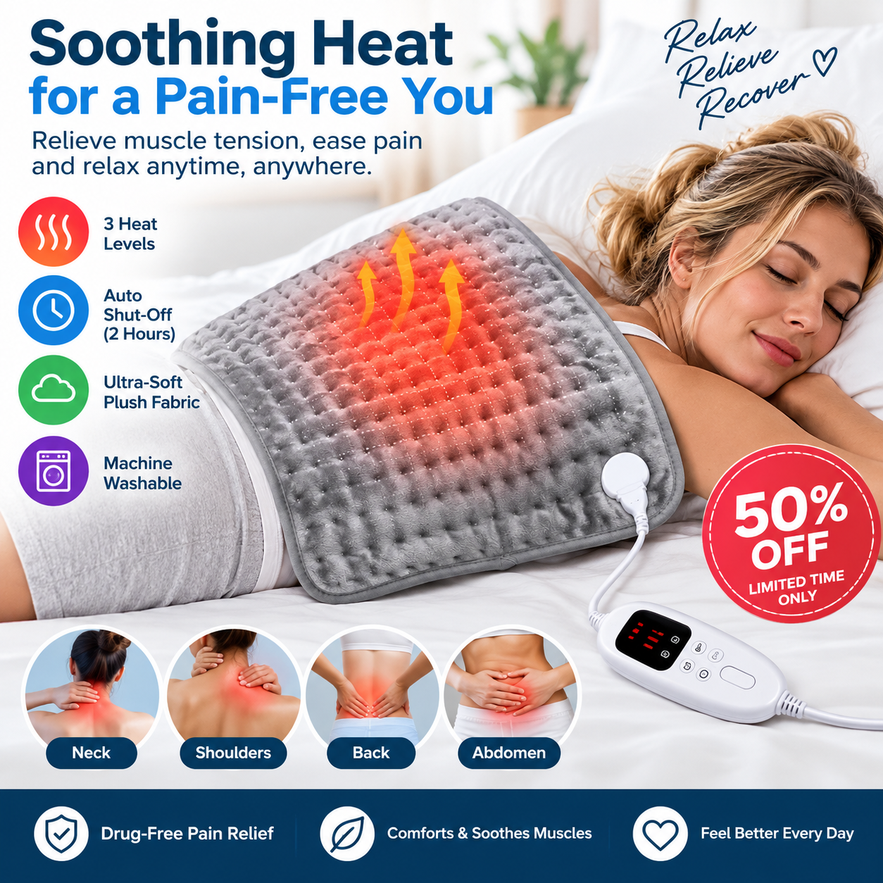 Heated Therapy Pad for Back, Neck & Muscle Relief